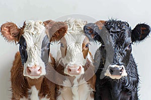 Three cows on a white background