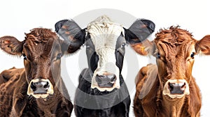 Three cows on a white background