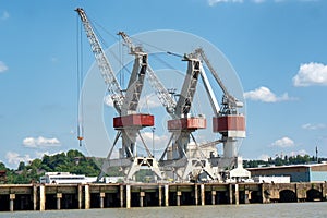 Crane dock on the Garonne river in Bordeaux city