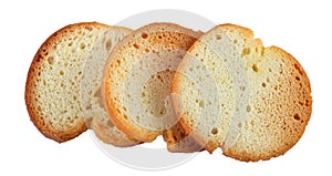 Three crispy crackers isolated on white background