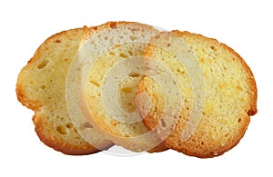 Three crispy crackers isolated on white background