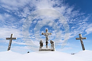 Three cross covered with snow - Calvary