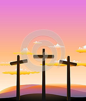 Three crosses on the Calvary photo