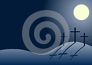 Three crosses on Calvary at night photo