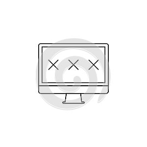 three crosses on the computer screen. PC, desktop computer with black crosses. The concept of failure. Flat design vector