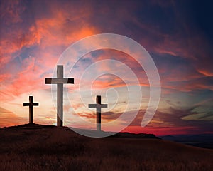 Three crosses on Golgotha\'s hill photo