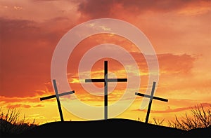 Three crosses on top af hill