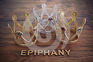Three crowns, symbol of Tres Reyes Magos who come bringing gifts for the kids on Epiphany photo