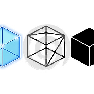 Three cube representations isolated on white background
