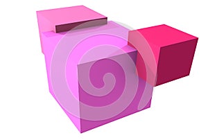 Three cubes of different shades of pink
