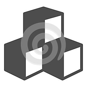 Three cubes of program data solid icon, neural network concept. Vector graphics. Database storage, data training sign on
