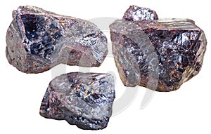 Three Cuprite mineral gem stones isolated
