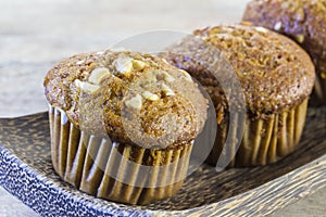 Three cups banana cake Placed on a wooden