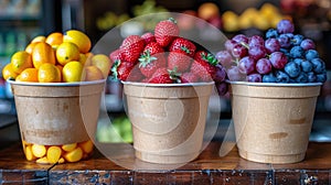 Three Cups Filled With Different Types of Fruit