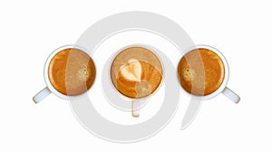 Three Cups of Coffees in Row on White Backdrop