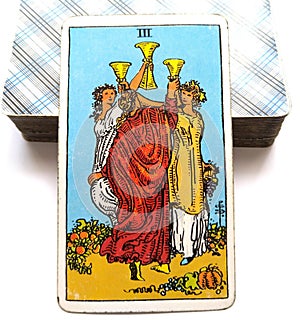 Three of Cups Tarot Card Celebration Weddings Toasts Friends, Get-Togethers Reunions Socialising