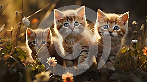 Three Curious Kittens Exploring the World in Wonder AI Generated photo