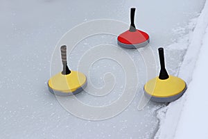 Three Curling cone on rink