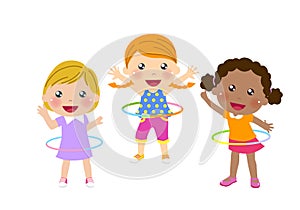 Three cute girls twirling hula hoop