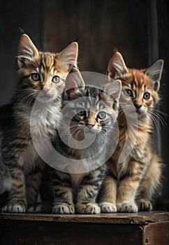 Three cute kitten. AI Generated.