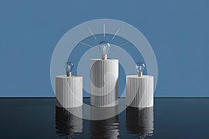Three cylinders with glowing light and a serene ambiance against a blue background