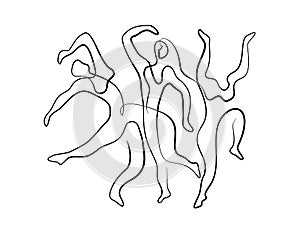 Three dancers based on drawing by Picasso. Black and white photo