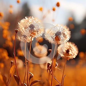 three dandelions in the middle of a field