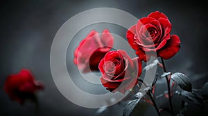 Three Dark Red Roses in Soft Focus Bloom