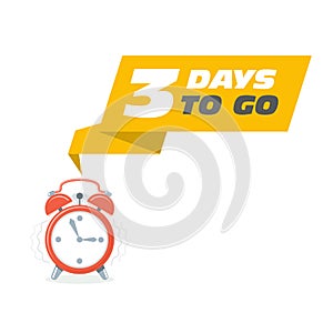 Three days to go sticker - sale ringing, alarm clock