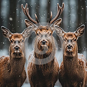 Three Deer In The Snow