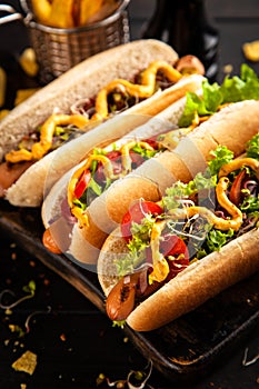 Three delicious hotdogs
