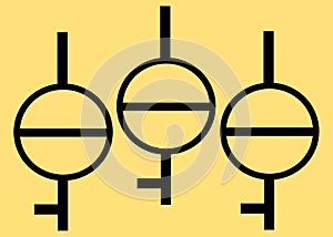 Three Demigender sexual orientation signs symbols light yellow gold golden backdrop