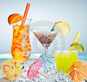Three different boba tea cocktails photo