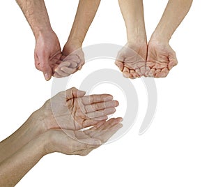 Three different Charity Campaign Giving Hands