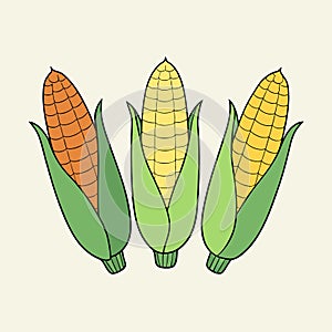 Three different colored corn on the cob in a pile. AI