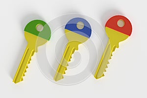 Three different colored keys