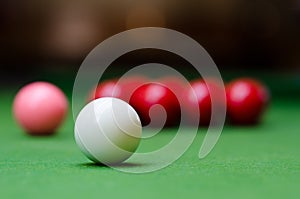 Three different colour snooker balls on the table 2