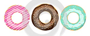 Three different donuts. Vector Illustration