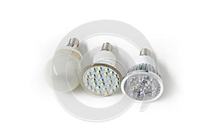 Three different Eco energy saving light bulb