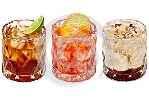Three different exotic cocktails