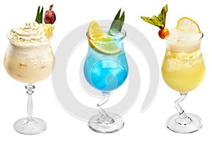 Three different exotic cocktails