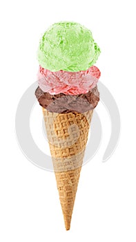 Three different flavor ice cream scoops