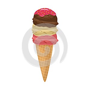 Three different flavor ice creams with cone icon