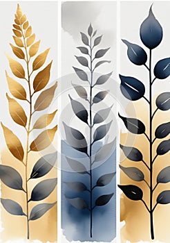 Three Different Leaves On A White Background. Generative AI