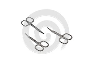 Three different nail scissors isolated on a white background