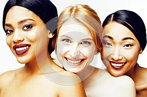 Three different nation woman: asian, african-american, caucasian