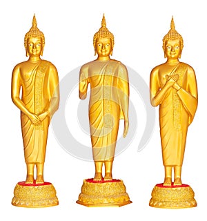 Three different posture golden Buddha statue