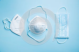 Three different protection face masks. Coronavirus prevention