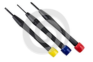 Three different screwdrivers isolated on white