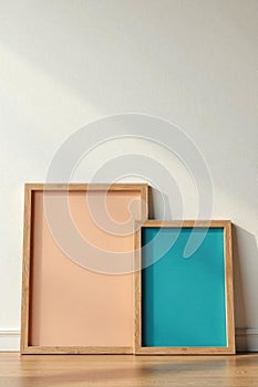 Three different sized wooden frames against a neutral wall, sizes, modern